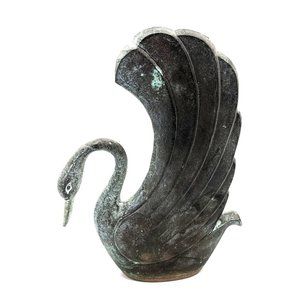 Art Nouveau Deco SWAN Copper Metal Vase 9.5" Sculpture Oxidized